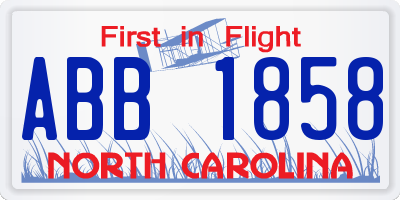 NC license plate ABB1858