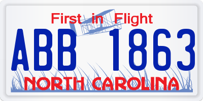 NC license plate ABB1863