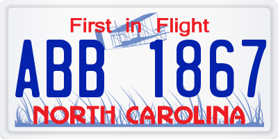 NC license plate ABB1867