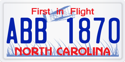 NC license plate ABB1870