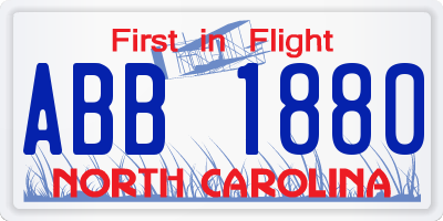 NC license plate ABB1880