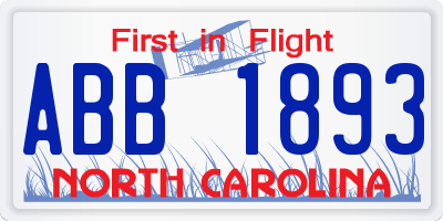 NC license plate ABB1893