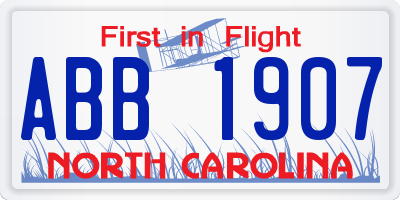 NC license plate ABB1907