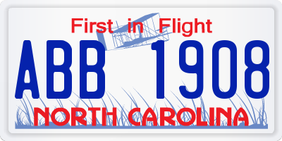 NC license plate ABB1908