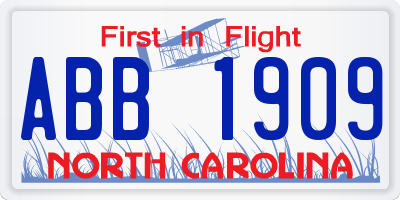 NC license plate ABB1909