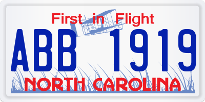 NC license plate ABB1919