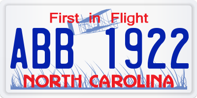 NC license plate ABB1922
