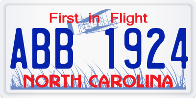 NC license plate ABB1924