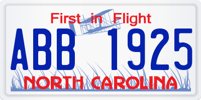 NC license plate ABB1925