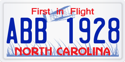 NC license plate ABB1928