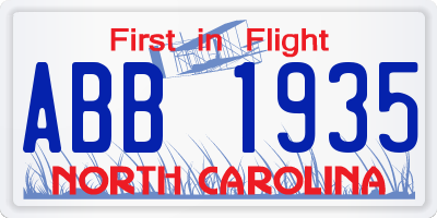 NC license plate ABB1935