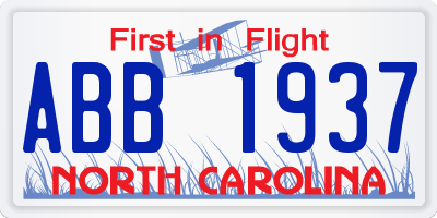 NC license plate ABB1937