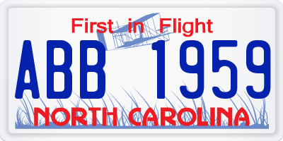 NC license plate ABB1959