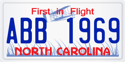 NC license plate ABB1969
