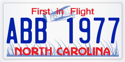 NC license plate ABB1977