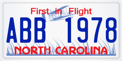 NC license plate ABB1978