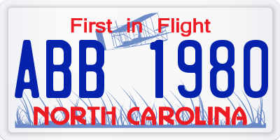 NC license plate ABB1980
