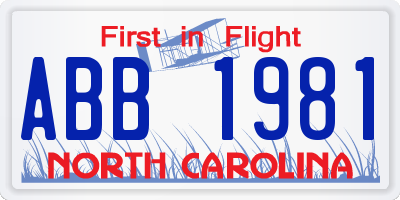 NC license plate ABB1981