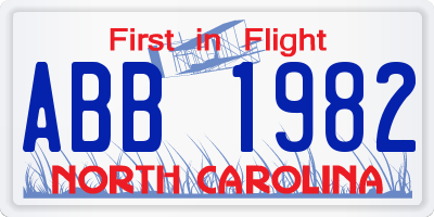 NC license plate ABB1982