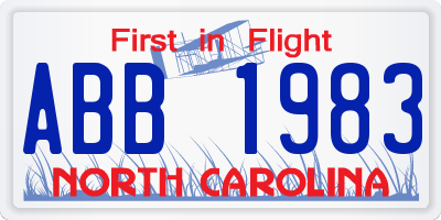 NC license plate ABB1983