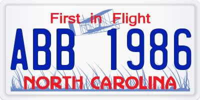 NC license plate ABB1986