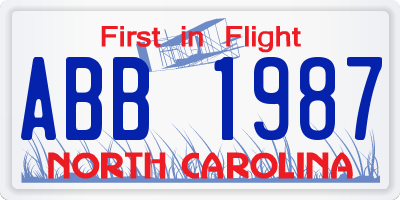 NC license plate ABB1987