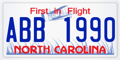 NC license plate ABB1990