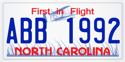 NC license plate ABB1992