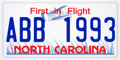 NC license plate ABB1993