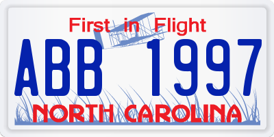 NC license plate ABB1997