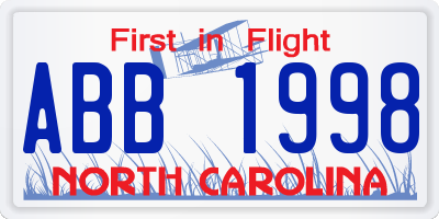 NC license plate ABB1998