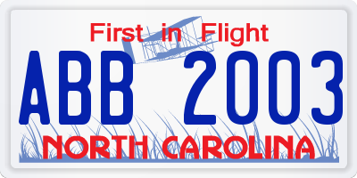 NC license plate ABB2003