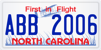 NC license plate ABB2006
