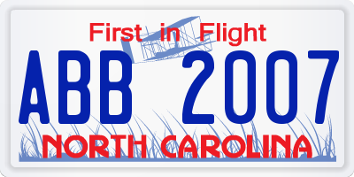 NC license plate ABB2007
