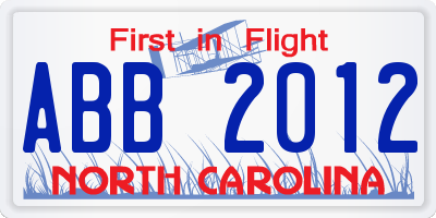 NC license plate ABB2012
