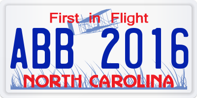 NC license plate ABB2016