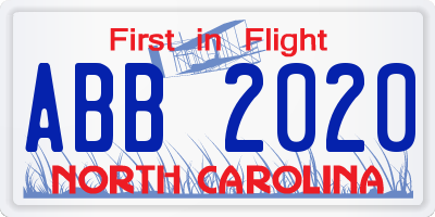 NC license plate ABB2020
