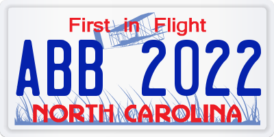 NC license plate ABB2022
