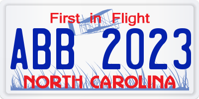 NC license plate ABB2023