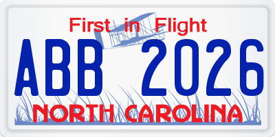 NC license plate ABB2026