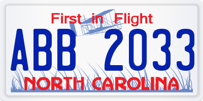 NC license plate ABB2033