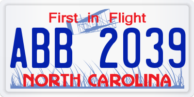 NC license plate ABB2039