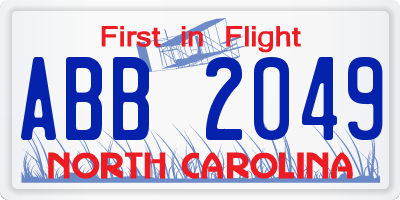 NC license plate ABB2049