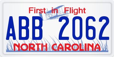 NC license plate ABB2062