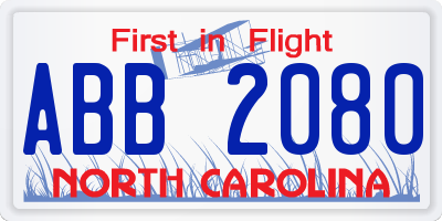 NC license plate ABB2080