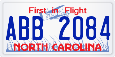 NC license plate ABB2084
