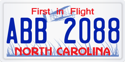 NC license plate ABB2088