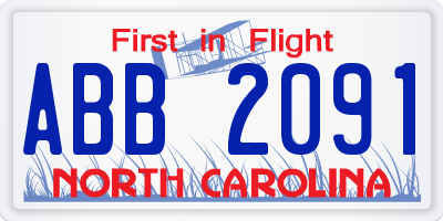 NC license plate ABB2091