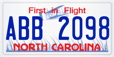 NC license plate ABB2098