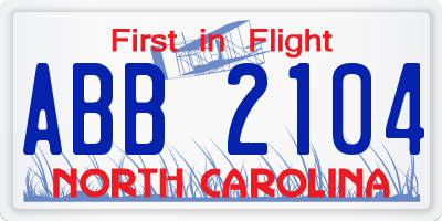 NC license plate ABB2104
